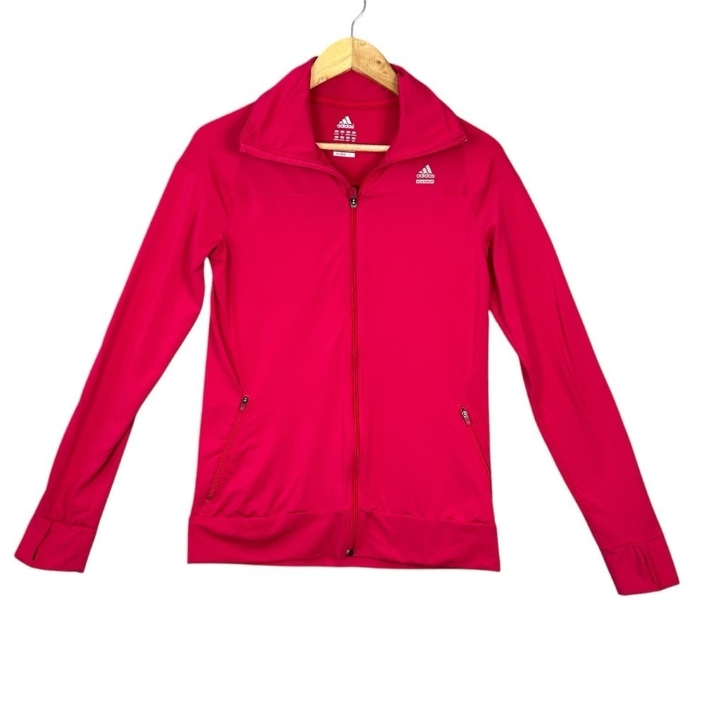Adidas Climalite Jacket Womens Medium Pink Utility Warm Up Track Jacket Full Zip